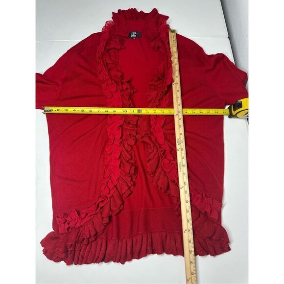 Jean Delfin Women’s Bohemian Red Rushed Trim Open Front Cardigan Sz EU T5/ XL US - Picture 10 of 16